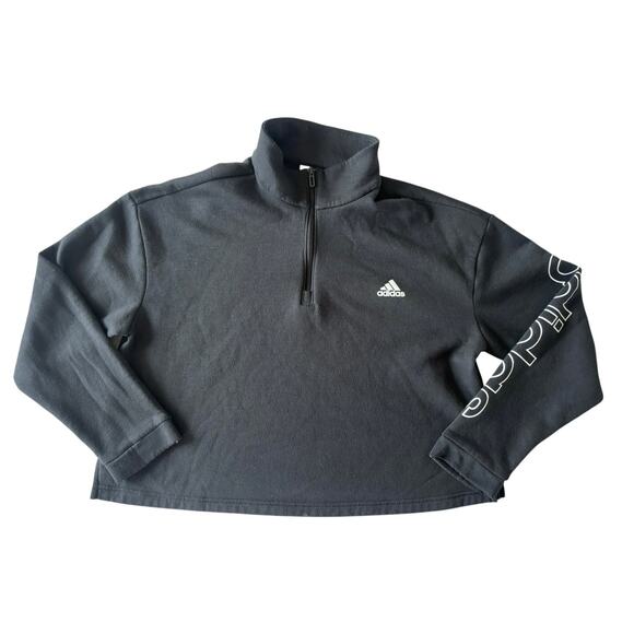 Adidas Women’s Cropped Half-Zip Sweatshirt - Size 2X - Side Slits - Logo Sleeve - Picture 1 of 8